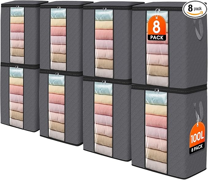 SpaceWhisper 8 Pack 100L Clothes Storage, Foldable Thick Fabric Blanket Storage by Unknown