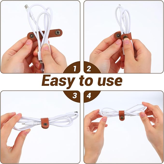 10pcs Leather Cord Organizer Straps Travel Cord Leather Snap Brown PU Phone - Image 3
