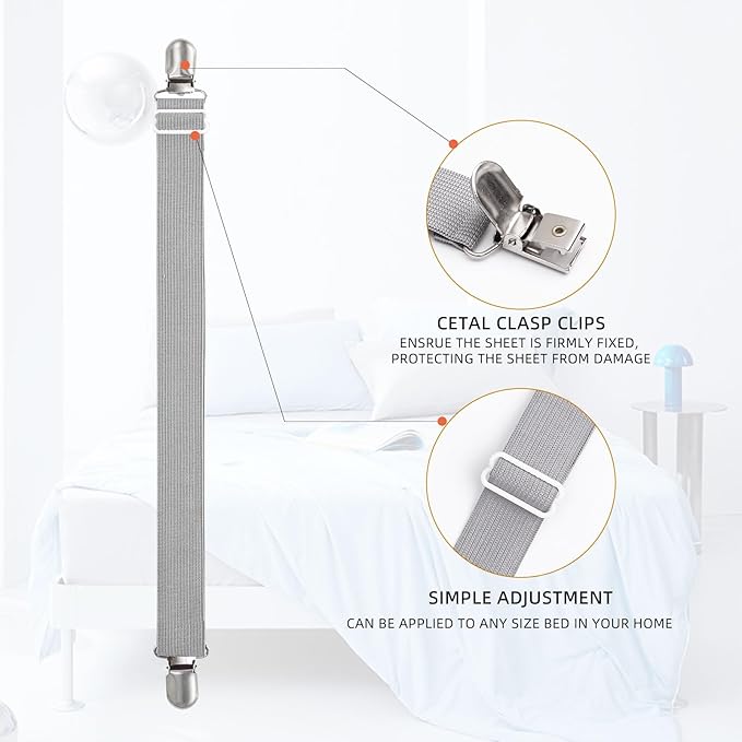 8Pcs Adjustable Bed Sheet Straps Clips, Elastic Mattress Sheet Fasteners Holder - Image 5