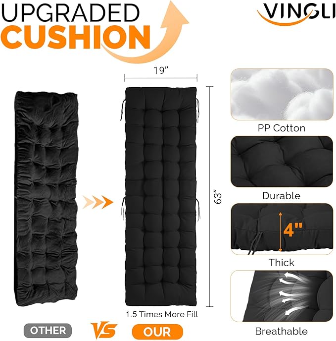 VINGLI Padded Zero Gravity Chair, Lounge Chair with Removable Cushion & Tray， Folding Reclining Patio Chairs， Recliner Chair for Lawn，Indoor Outdoor-Black - Image 3