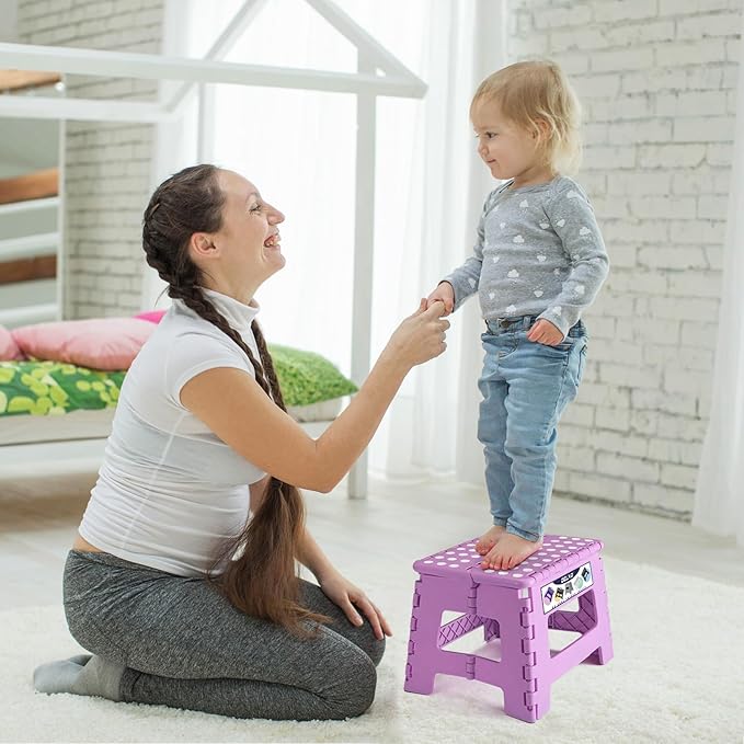 Delxo 9 inch Folding Step Stool, Non-Slip Foldable Small Stools Up to 300 LBS, Kids Step Stool with Handle Lightweight for Kitchen, Bathroom, Bedroom, Garden, Light Purple, 1PC - Image 8