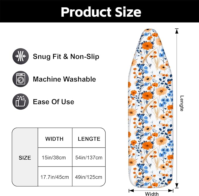 Floral Ironing Board Cover, Standard Size Cotton Iron Board Covers - Image 3