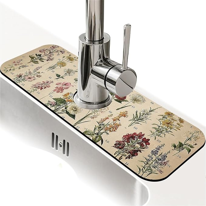 Kitchen Sink Splash Guard，Vintage-wildflowers Faucet Mat Sink Gadgets-Super by ZHUZHISHAN