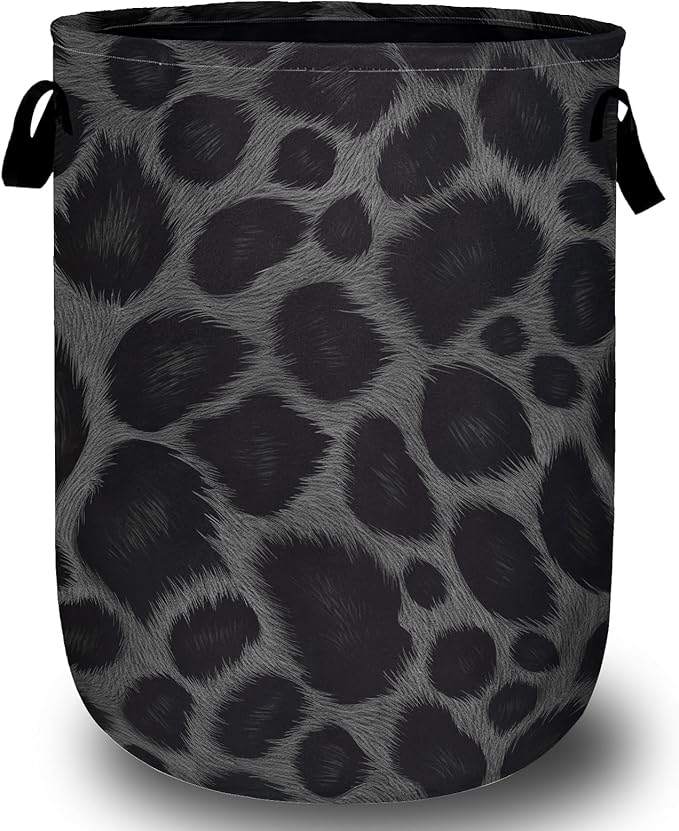 Grey Black Leopard Print Laundry Basket, Foldable Animal Leopard Laundry Hamper by Unknown