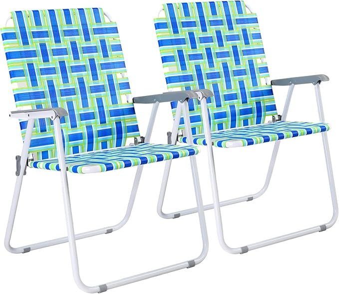 VINGLI Oversize Patio Lawn Webbed Folding Chairs Set of 2, Outdoor Beach Chair Portable Dining Chair for Outdoor Yard, Garden (Blue, Oversized) by VINGLI