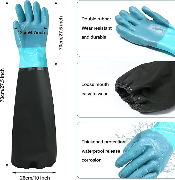 27" Full Arm Pond Gloves, Long Heavy Duty Gloves - Image 2