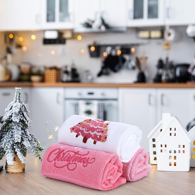 3 Pcs Pink Christmas Hand Towels - Image 6