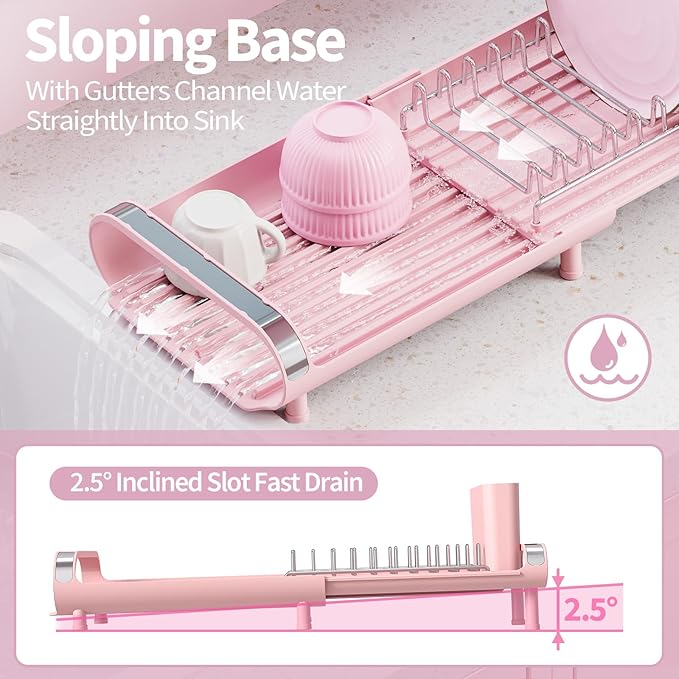 TOOLF Small Dish Drying Rack, Mini Expandable Compact Dish Rack, Slim - Image 5