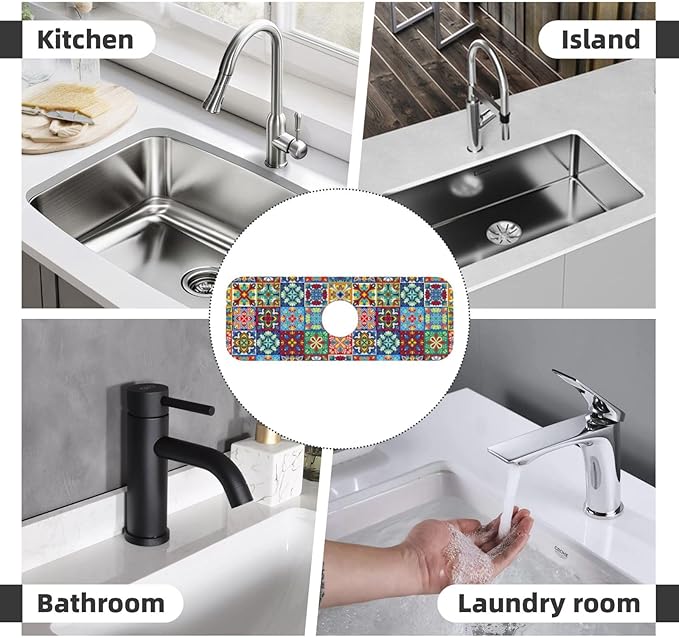 Talavera Mexican Ceramic Tiles Boho Kitchen Sink Splash Guard Faucet Mat 1 Pcs - Image 7