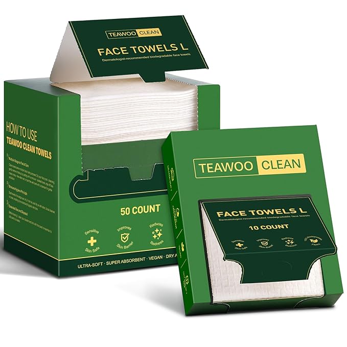 Face Towels Disposable 60 Count, 100% Viscose Fiber Double-Sided Facial by TEAWOO