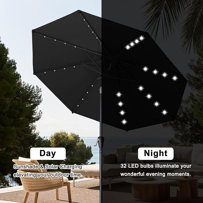 ABCCANOPY 10FT Durable Solar Led Patio Umbrellas with 32LED Lights (Jet Black) - Image 4