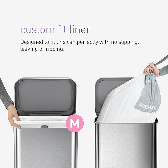 simplehuman Code M 200 Count, Dispenser Pack Custom Fit Liners, Drawstring - Image 3