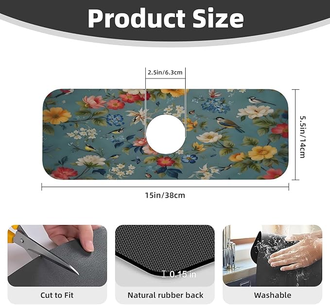 Flowers Kitchen sink faucet pad, strong water absorption, anti slip, very - Image 2