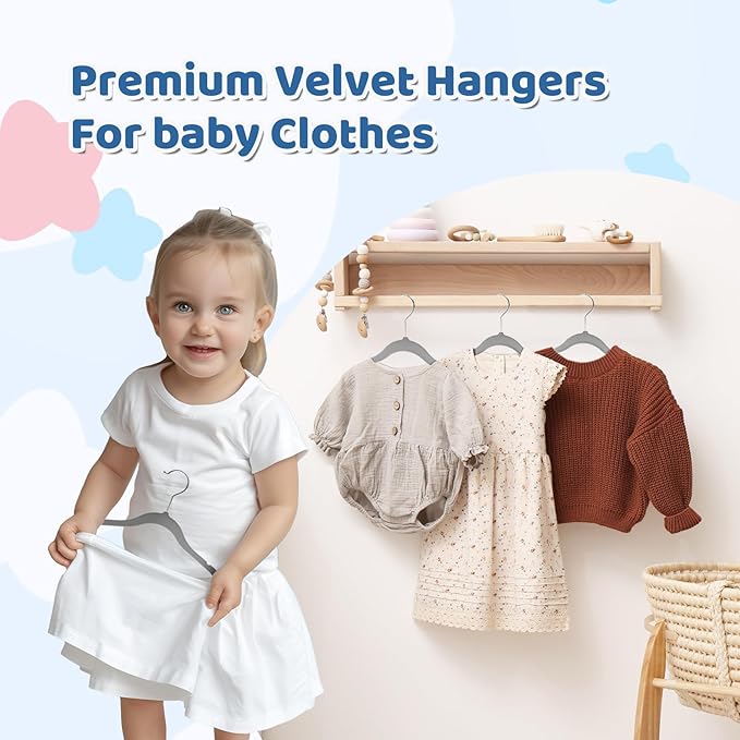 Smartor Premium 11 Inch Baby Hangers 50 Pack, Non Slip, Space Saving Felt - Image 5
