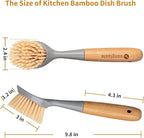 2 Pack Kitchen Dish Brush Bamboo Handle Dish Scrubber Built-in Scraper - Image 6