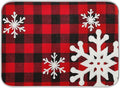 Christmas Red Plaid Snow Snowflake Dish Drying Mat 16x18 inch Red Black Lattice by Wamika