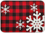 Christmas Red Plaid Snow Snowflake Dish Drying Mat 18x24 inch Red Black Lattice by Wamika