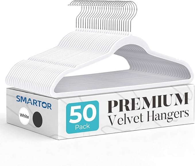 Smartor White Velvet Hangers 50 Pack, Non Slip Clothes Hangers by Smartor