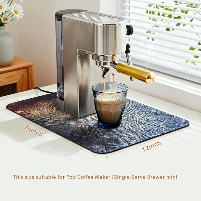 Coffee Bar Mat 20x12 Inch, Wood Grain Stump Design, Absorbent Hide Stain Rubber - Image 2