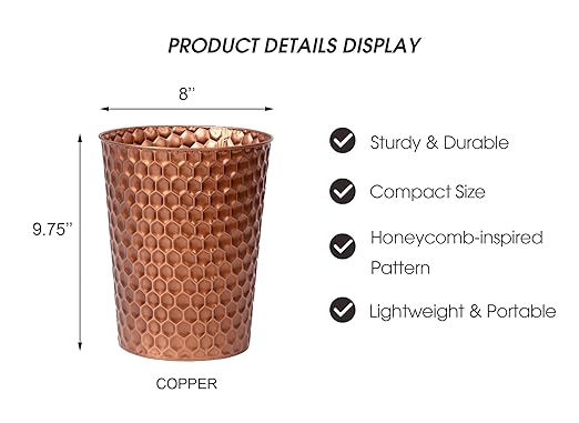Small Metal Trash Can Wastebasket, Decorative Honeycomb Garbage Can Waste Basket - Image 6