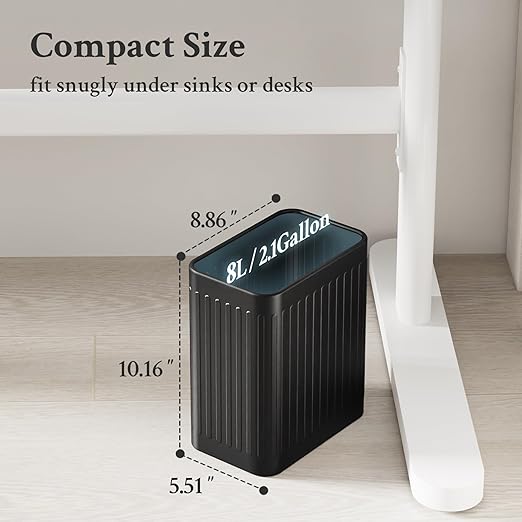 TrashAid Small Bathroom Trash Can, 2.1 Gallon Black Bathroom Garbage Can - Image 4