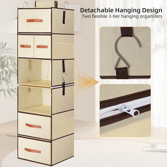 Hanging Closet Organizer 6-Shelf, Upgrade Hanging Shelves - Image 7
