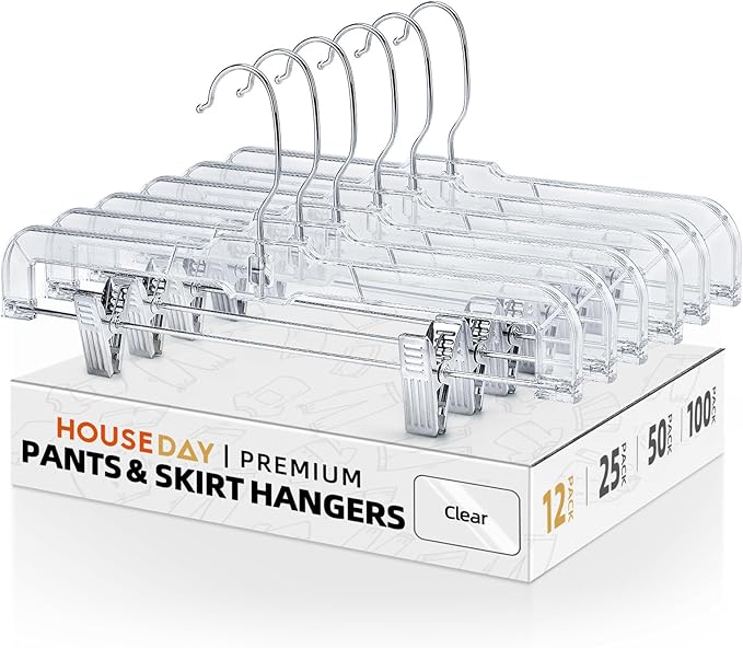 HOUSE DAY 12 Pack 14 inch Clear Plastic Skirt Hangers by HOUSEDAY
