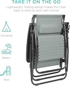 Best Choice Products Folding Zero Gravity Outdoor Recliner Patio Lounge Chair w/Adjustable Canopy Shade, Headrest, Side Accessory Tray, Textilene Mesh - Stardew - Image 8