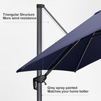 PURPLE LEAF 10 Feet Patio Umbrella with Base Outdoor Cantilever Solar Powered LED Square Umbrella Aluminum Offset Umbrella with 360-degree Rotation for Garden Deck Pool Patio Navy - Image 9