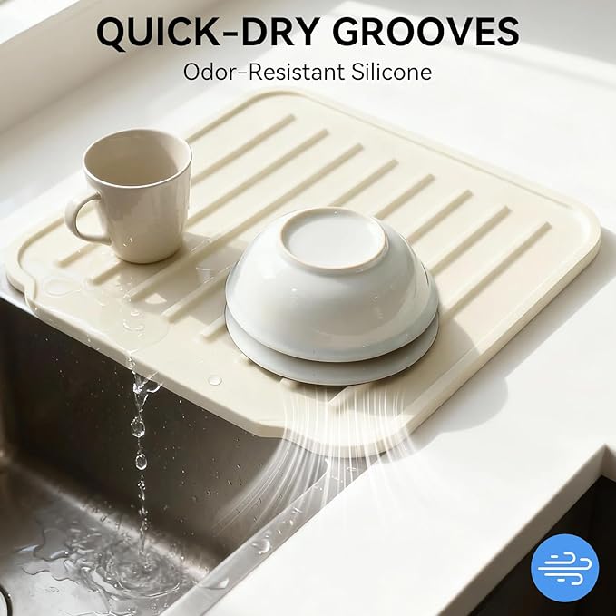 Silicone Dish Drying Mat for Kitchen Counter, Upgraded Extra Thick 1.1” - Image 4