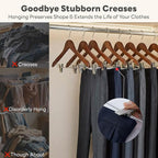 HOUSE DAY Wooden Hangers with Clips 12 Pack, Heavy Duty Walnut Wood Pants Hanger - Image 5
