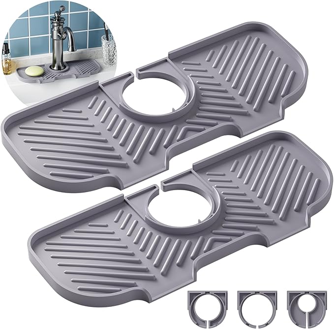 2 Pack Faucet Mat for Kitchen Sink，6° Slope Sink Splash Guard，Splash Guard for by CandleWarmerLamp