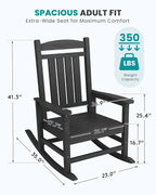 SERWALL HDPE Outdoor Rocking Chair Set of 2, Patio Rocking Chairs, All-Weather Porch Rockers for Adults, Black - Image 3