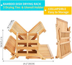 Bamboo Dish Drying Rack, 3 Tier Collapsible Wooden Dish Drainer Rack - Image 5