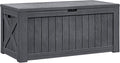 Flamaker Resin Deck Box 120 Gallon Waterproof Large Outdoor Indoor Storage Box Imitation Wood Resin for Patio Furniture Garden Tools and Pool (Gray) by Flamaker
