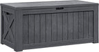 Flamaker Resin Deck Box 120 Gallon Waterproof Large Outdoor Indoor Storage Box Imitation Wood Resin for Patio Furniture Garden Tools and Pool (Gray) by Flamaker