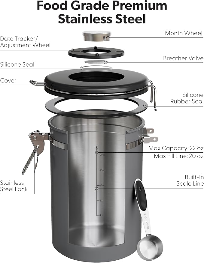 Veken Coffee Canister with Window, Airtight Stainless Steel Kitchen Food - Image 6