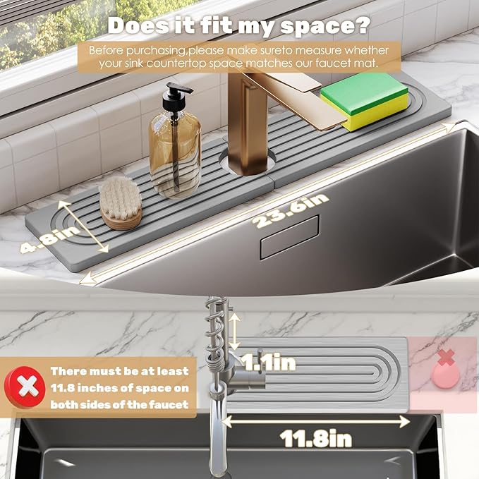 23.6''x4.8''Stone Faucet Mat for Kitchen Sink, Diatomite Quick Dry Kitchen Sink - Image 3