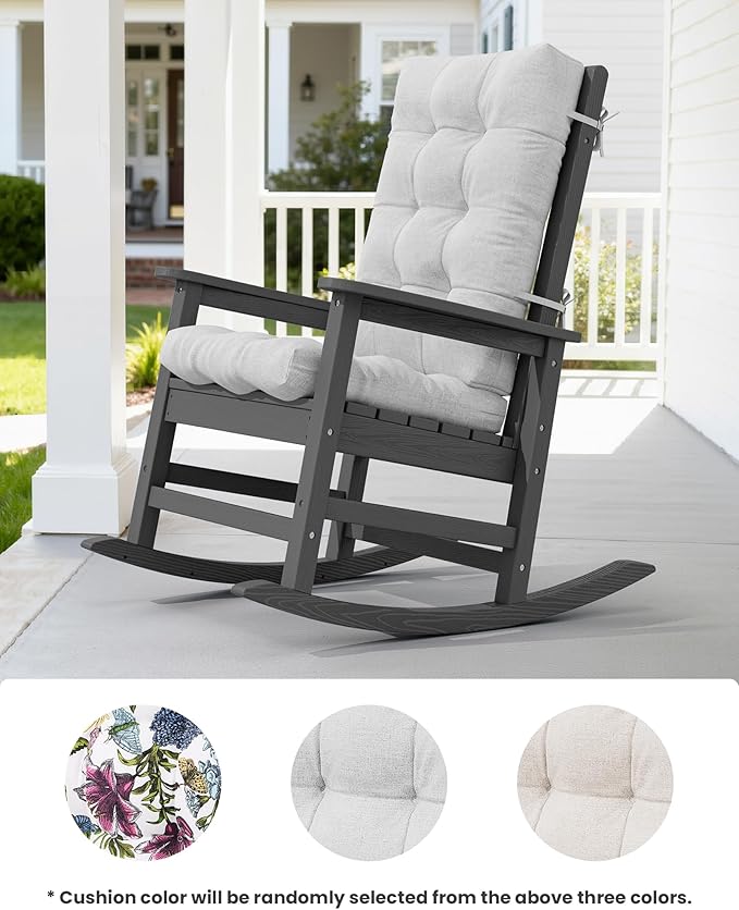 SERWALL Oversized Outdoor Rocking Chair Set of 2, HDPE Rocker for Adults, Patio Rocking Chairs for Porch, Grey - Image 4