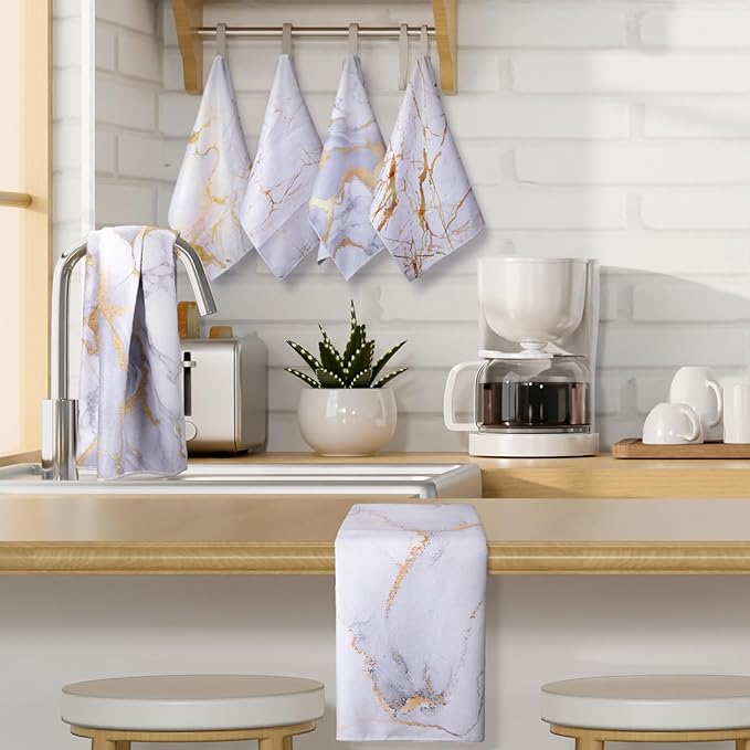 Boyiee Set of 6 Marble Kitchen Towels Gold Dish Towels Absorbent Stylish Marble - Image 3