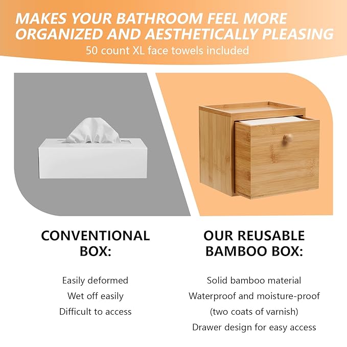 Disposable Face Towel with Bamboo Drawer Storage Box - Image 2