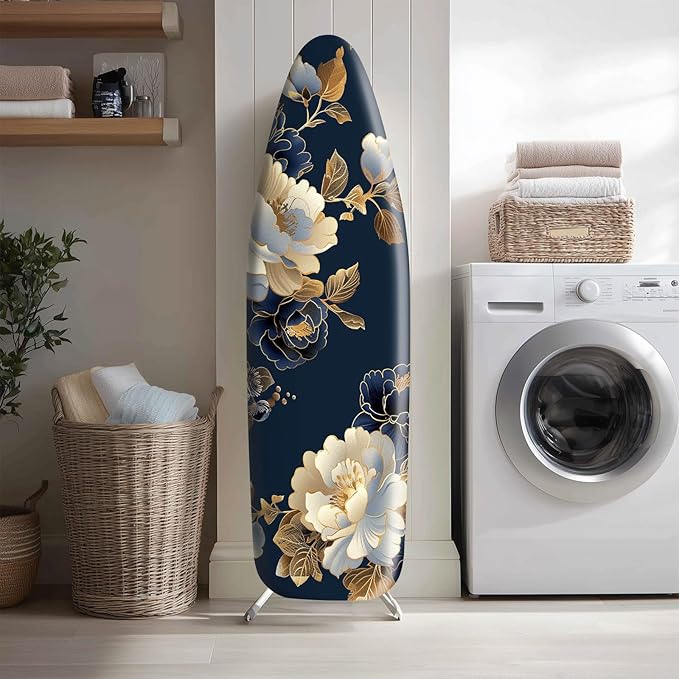 Blue White Floral Ironing Board Cover Stretch Fabric - Image 2