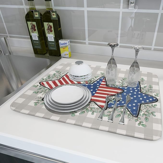 Patriotic Dish Drying Mat for Kitchen Counter Cute Stars 4th of July Holiday - Image 6