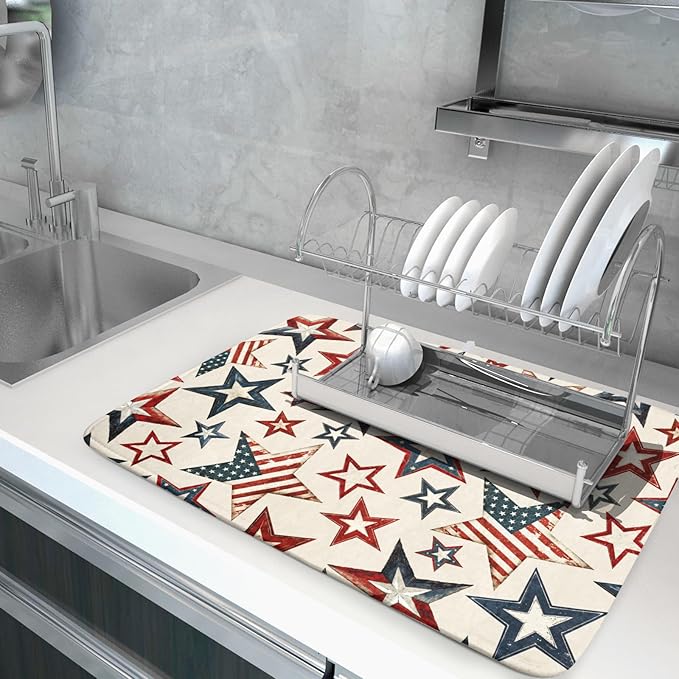 Flag Stars Stripes Patriotic 4th of July Dish Drying Pad 18 x 24 Inch - Image 5