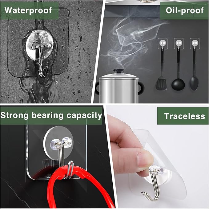 AROIC 58 Packs Adhesive Hooks for Hanging, Hook Heavy Duty Self Adhesive Wall - Image 4