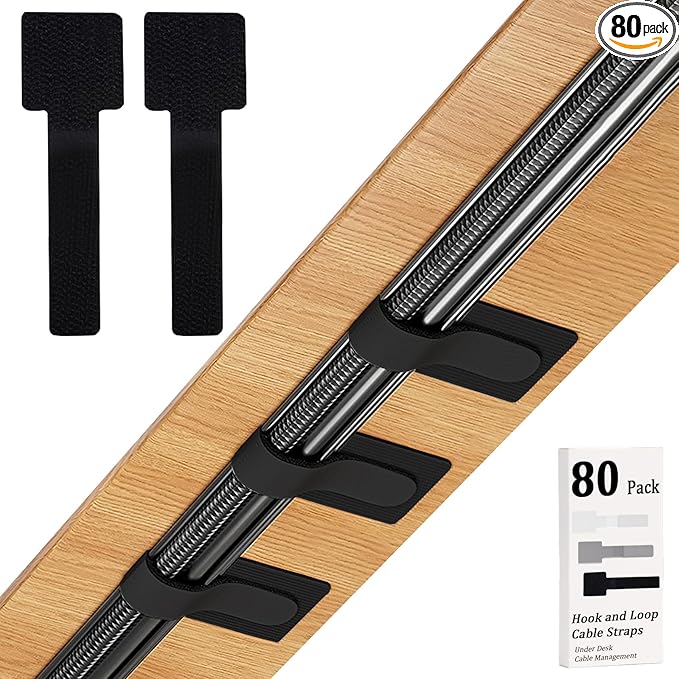 80PCS Hook and Loop Cable Straps, Cable Management Under Desk, Self Adhesive by Sereficy