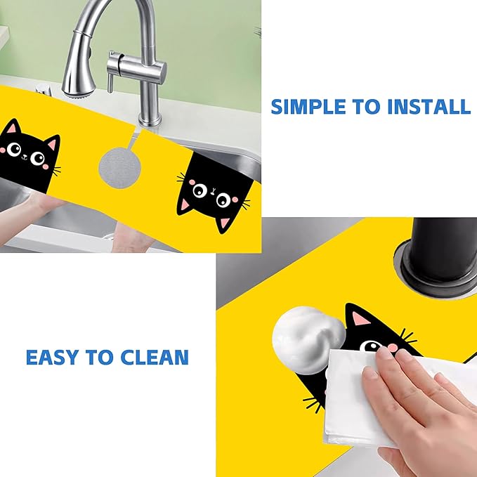 Cute Black Cat Head Kitchen Sink Splash Guard Mat Absorbent Fast Drying Mat - Image 5