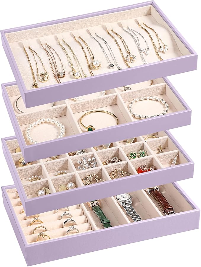 LANDICI Stackable Jewelry Organizer Trays 4 Set, PU Leather Jewelry Organizer by LANDICI