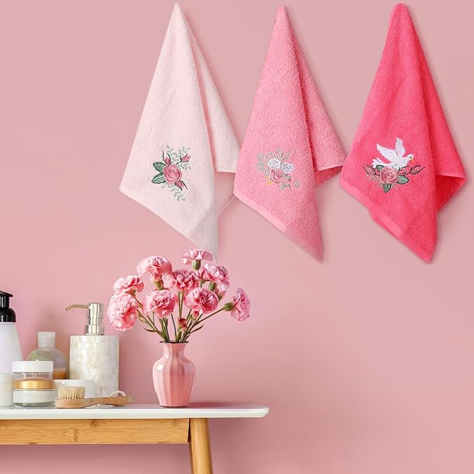 Rose Floral Hand Towels Farmhouse Pink Rose Bathroom Decor 14x29 Inch - Image 4