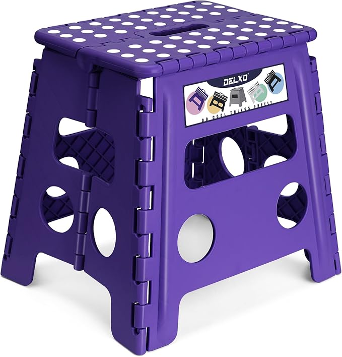 Delxo Folding Step Stool, 13 inch Non-Slip Foldable Stools Up to 300 LBS, Step Stool with Handle, Lightweight for Kitchen, Bathroom, Bedroom, Garden, Purple, 1PC by Delxo